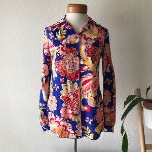 Tory Burch Silk Floral Button Down Blouse